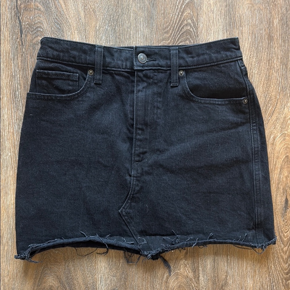 Abercrombie Ultra High Rise Raw Hem Black Denim Mini Skirt